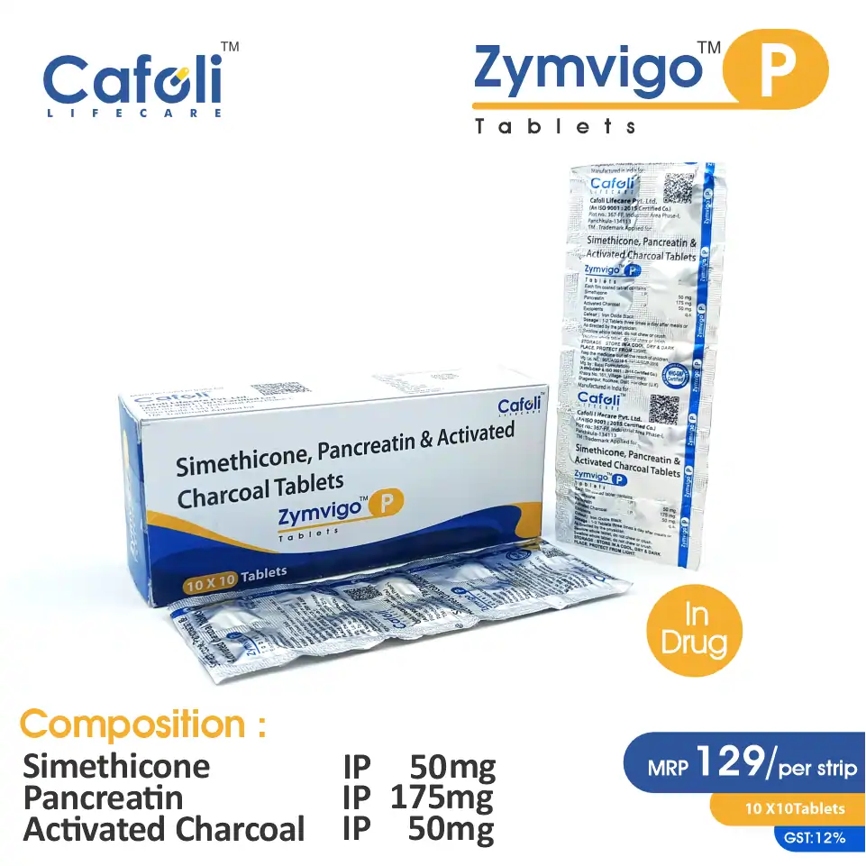 Pancreatin 175mg, Simethicone 50mg, and Charcoal 50mg at the best price in PCD Pharma Franchise for Digestive Aid & Gas Relief